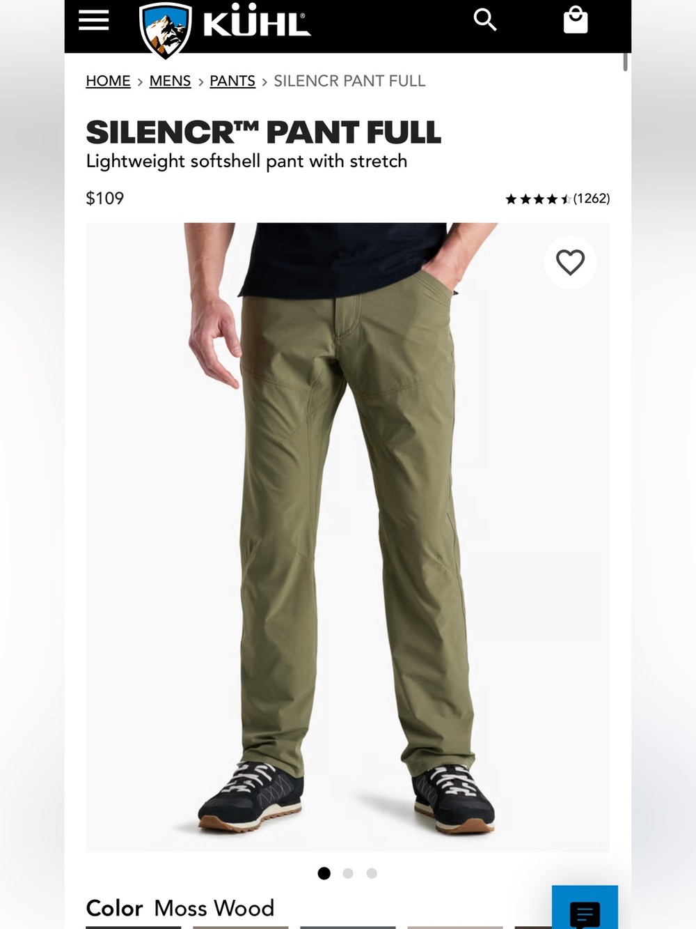 KUHL 36x30 Silencr Ripstop Pants in Moss Wood Green Orig $109 Excellent Cond